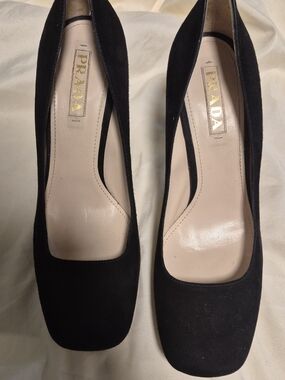 PRADA Black Suede Square-Toe Pumps